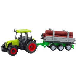 Traktor Rolniczy Farmerski Z Przyczepą Do Drewna Kłody Zielony 47cm