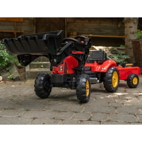 FALK Traktorek Supercharger Czerwony Otwierana Maska z Przyczepką + Łyżka Od 2 Lat