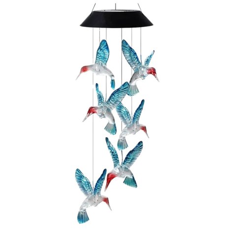Lampki Solarne Ogrodowe LED Dzwonki Kolibry Niebieskie 70cm