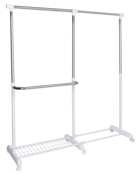 Wieszak regulowany stojący na kółkach Rufo biały
