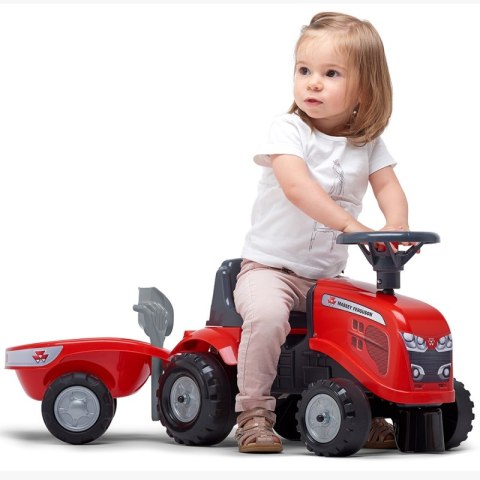 FALK Traktorek Baby Massey Ferguson Czerwony z Przyczepką + akc. Od 1 roku