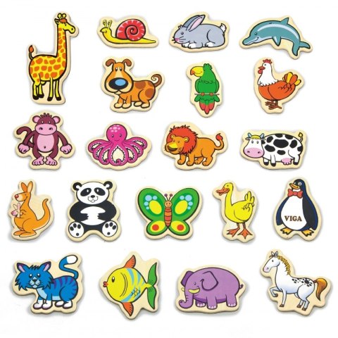 VIGA Drewniane Magnesy Zwierzęta zestaw 20 elementów