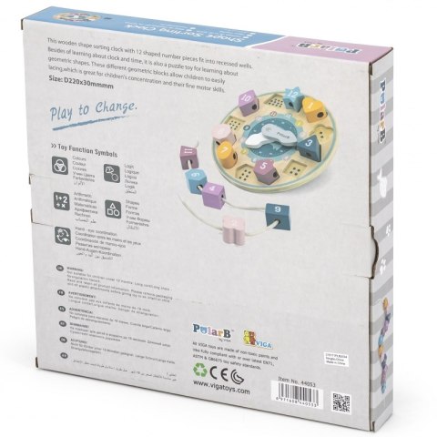 VIGA PolarB Sorter Kształtów Zegar nawlekanka Montessori 18m+