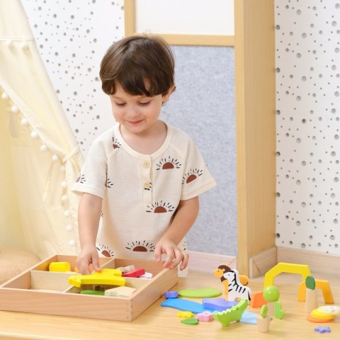 VIGA Drewniane Klocki Kolorowe Opowieści Tropikalne Pudełko 55el.