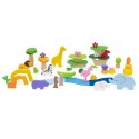 VIGA Drewniane Klocki Kolorowe Opowieści Tropikalne Pudełko 55el.