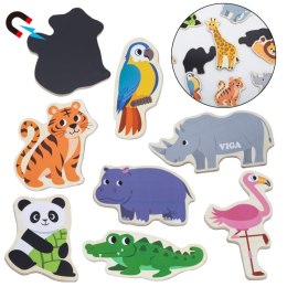 VIGA Drewniane Magnesy Dzikie Zwierzęta - Kolorowe Magnesy Edukacyjne 18M+