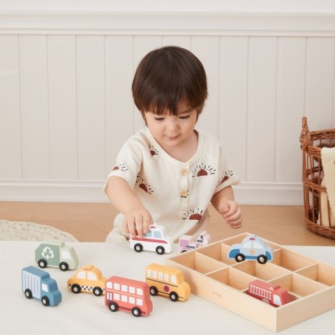 VIGA Drewniany Zestaw Kolorowych Pojazdów Miejskich 9szt.