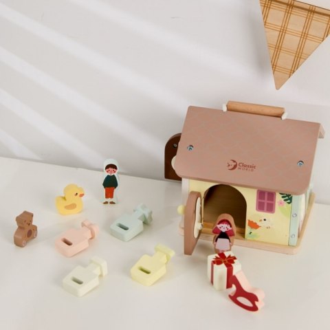 CLASSIC WORLD Drewniany Domek Sensoryczny Edukacyjny z Zamkami Kluczykami 11el. 18m+