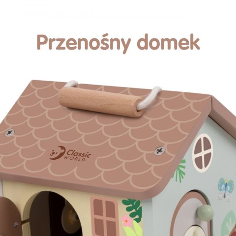 CLASSIC WORLD Drewniany Domek Sensoryczny Edukacyjny z Zamkami Kluczykami 11el. 18m+
