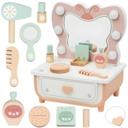 TOOKY TOY Drewniana Toaletka Motyl Akcesoria Lustro z Oświetleniem LED + Kosmetyki