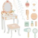 TOOKY TOY Drewniana Toaletka z Krzesełkiem Akcesoria Lustro z Oświetleniem LED + Kosmetyki