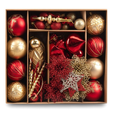 Zestaw bombek choinkowych MARIEN CZERWONO-ZŁOTY 70 sztuk