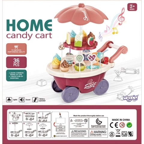 WOOPIE Sklep Food Truck Cukiernia Wózek Stoisko z Lodami Słodyczami Dźwięk Światło + 36 Akc