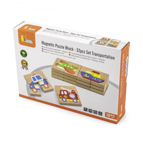 Viga Układanka drewniana puzzle magnetyczne - pojazdy Certyfikat FSC 18m+