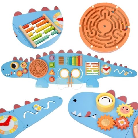 WOOPIE GREEN Drewniana Ścienna Tablica Manipulacyjna Dinozaur Montessori FSC