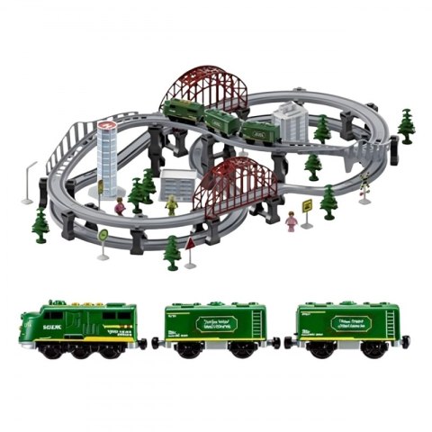 WOOPIE Nowoczesna Kolejka Elektryczna Tor XXL Lokomotywa Cargo Zestaw 128 el.