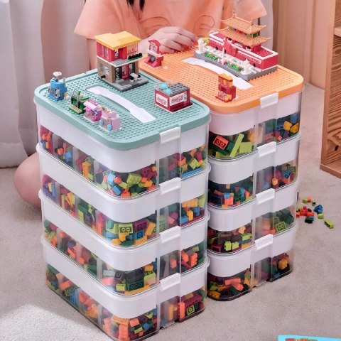 Pudełko 4-piętrowe na zabawki klocki LEGOS