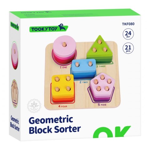TOOKY TOY Drewniany Sorter Geometryczny Nauka Kształtów Liczenia