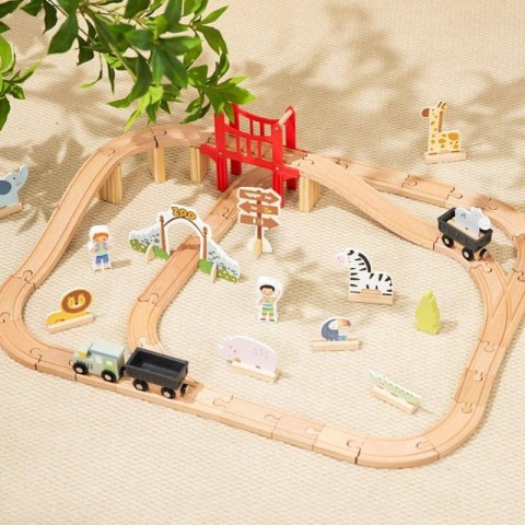 WOOPIE GREEN Drewniana Kolejka ZOO Zestaw XL Pociąg na Magnes Tor 60 el. FSC