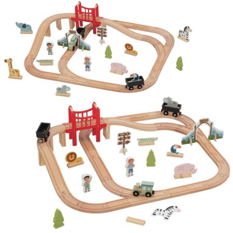 WOOPIE GREEN Drewniana Kolejka ZOO Zestaw XL Pociąg na Magnes Tor 60 el. FSC