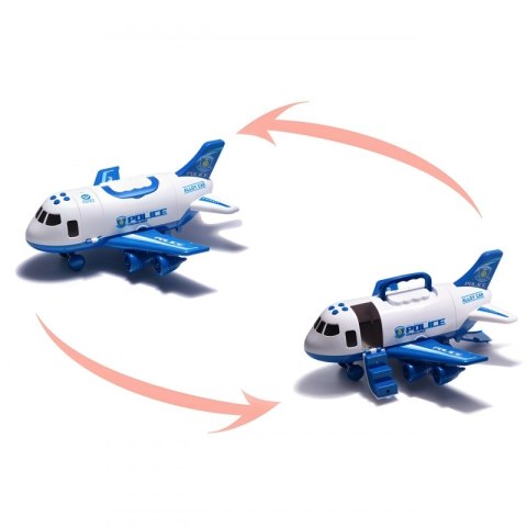 WOOPIE Samolot Rozkładany Transporter Policja z 3 Autami Policyjnymi Zestaw XL Znaki Drogowe