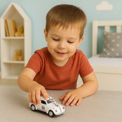 Samochód Klasyczny Garbus Metalowy Napęd Otwierane Drzwi Biały 1:32