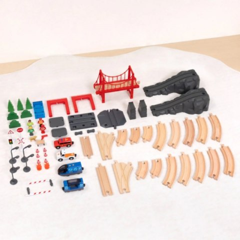 Tooky Toy Drewniana Kolejka Elektryczna Straż Pożarna Efekty Dźwiękowe 70 el.