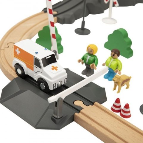 Tooky Toy Drewniana Kolejka Elektryczna Straż Pożarna Efekty Dźwiękowe 70 el.