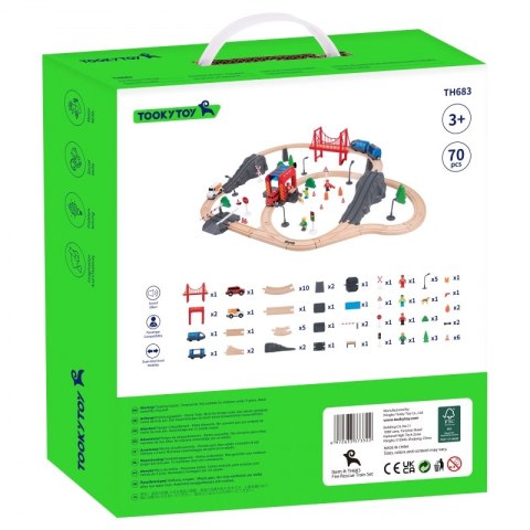 Tooky Toy Drewniana Kolejka Elektryczna Straż Pożarna Efekty Dźwiękowe 70 el.