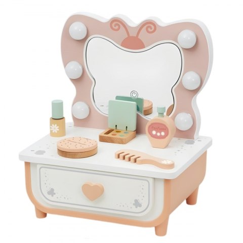 TOOKY TOY Drewniana Toaletka Motyl Akcesoria Lustro z Oświetleniem LED + Kosmetyki