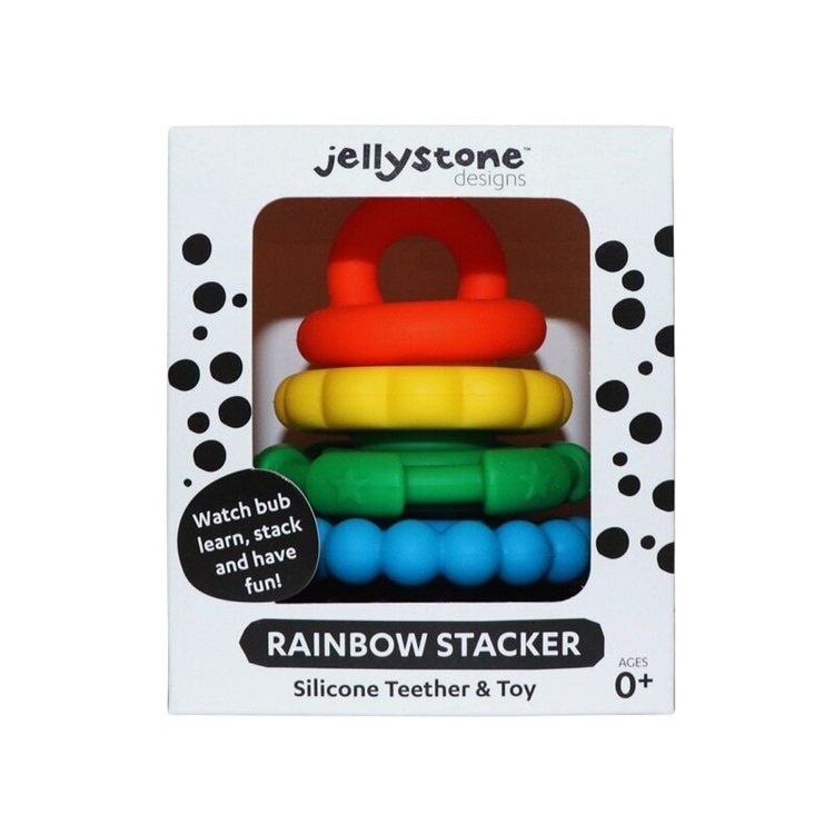 Jellystone Designs Rainbow Stacker – tęczowa wieża silikonowa jako gryzak i zabawka